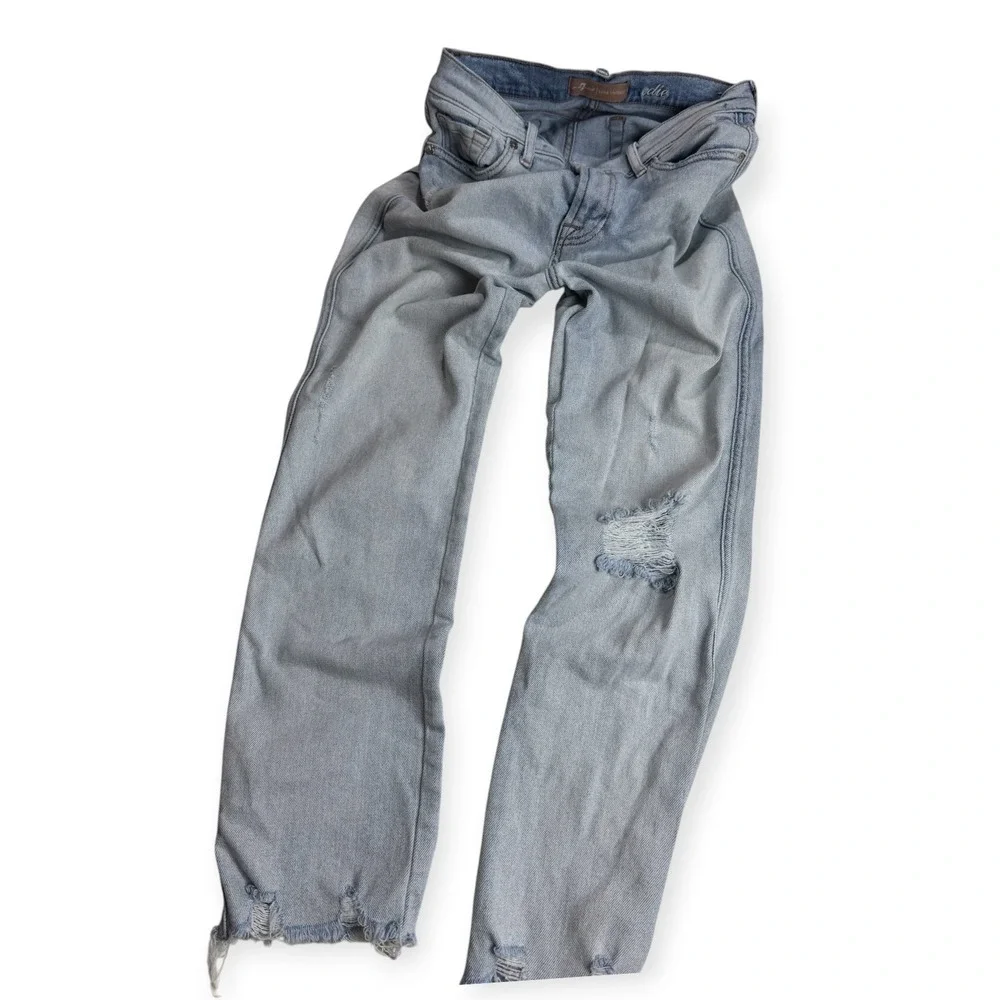 7 For All Mankind Luxe Vintage Edie Straight Leg Distressed Jeans Light Wash 29